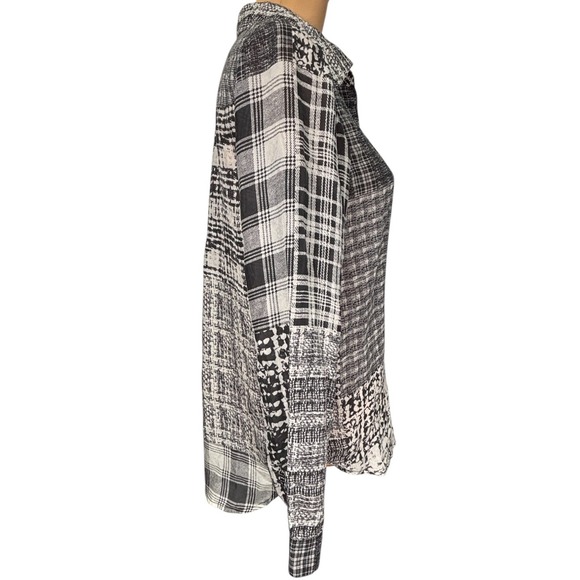 L'Agence Black White Patchwork Plaid Silk Button Front Blouse Size 4 Office - Picture 5 of 8